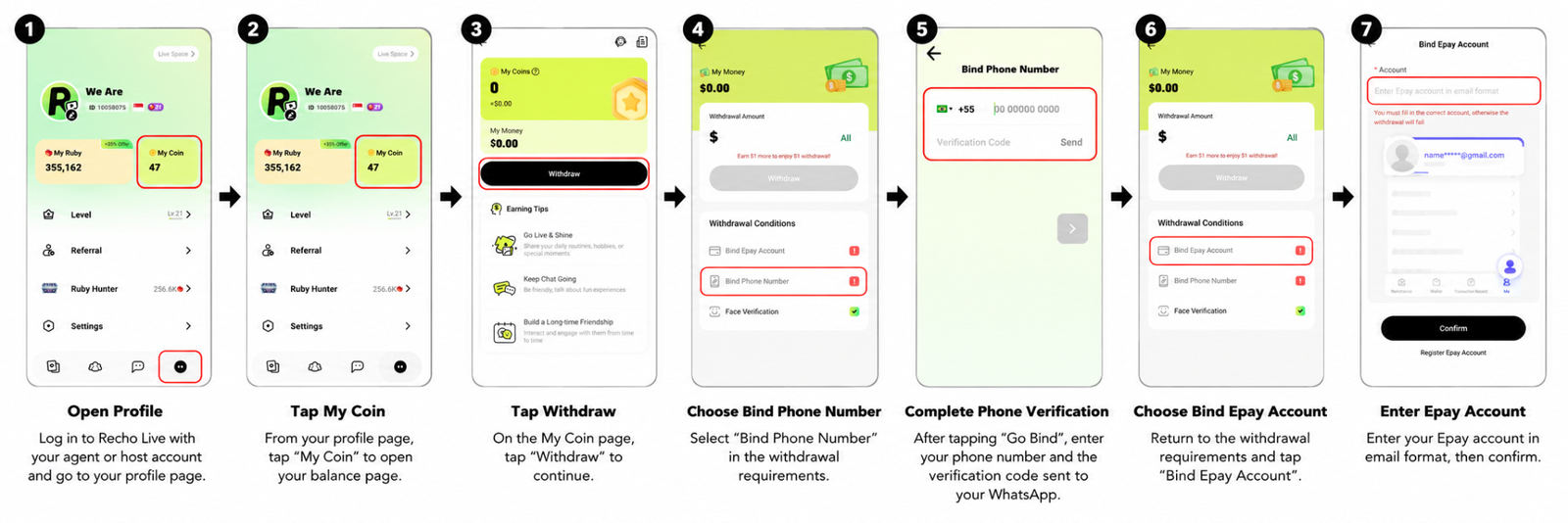 How to Withdraw Earnings on Recho Live